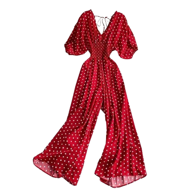 Damski kombinezon czerwony w groszki rozmiar S/M