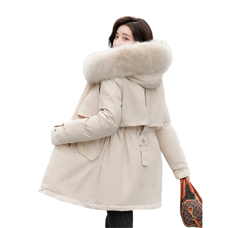 Puchowa damska kurtka kremowa rozmiar L - obrazek 2