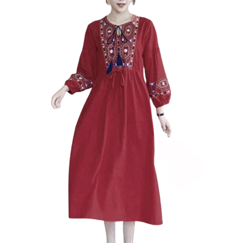 Sukienka Haftowana bordowa boho rozmiar S