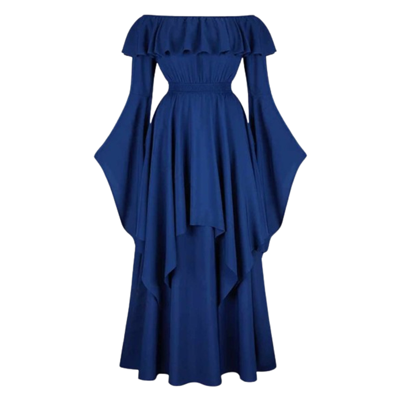 Średniowieczna damska sukienka maxi rozkloszowane rękawy