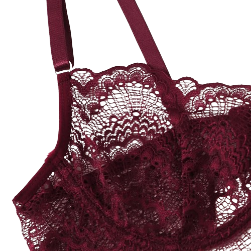 Damski bordowy komplet bielizny koronkowej z podwiązką - obrazek 3