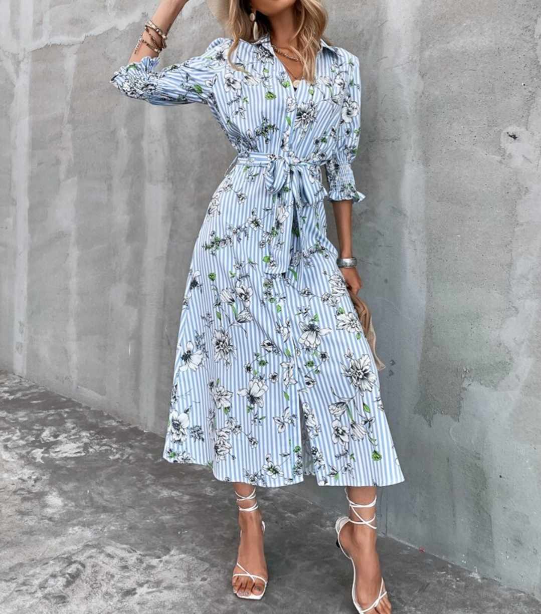 Rozkloszowana sukienka midi z 3/4 rękawem rozmiar S - obrazek 8