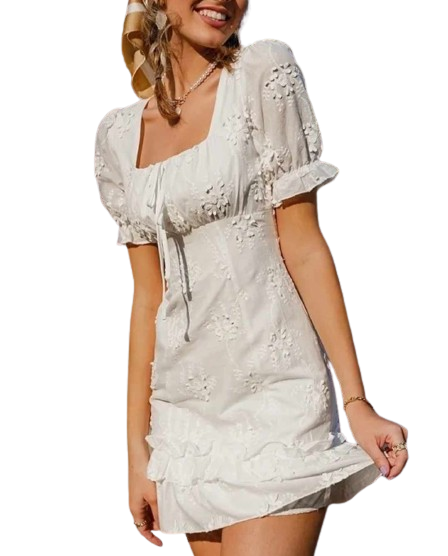 Haftowana biała sukienka mini rozmiar M - obrazek 2