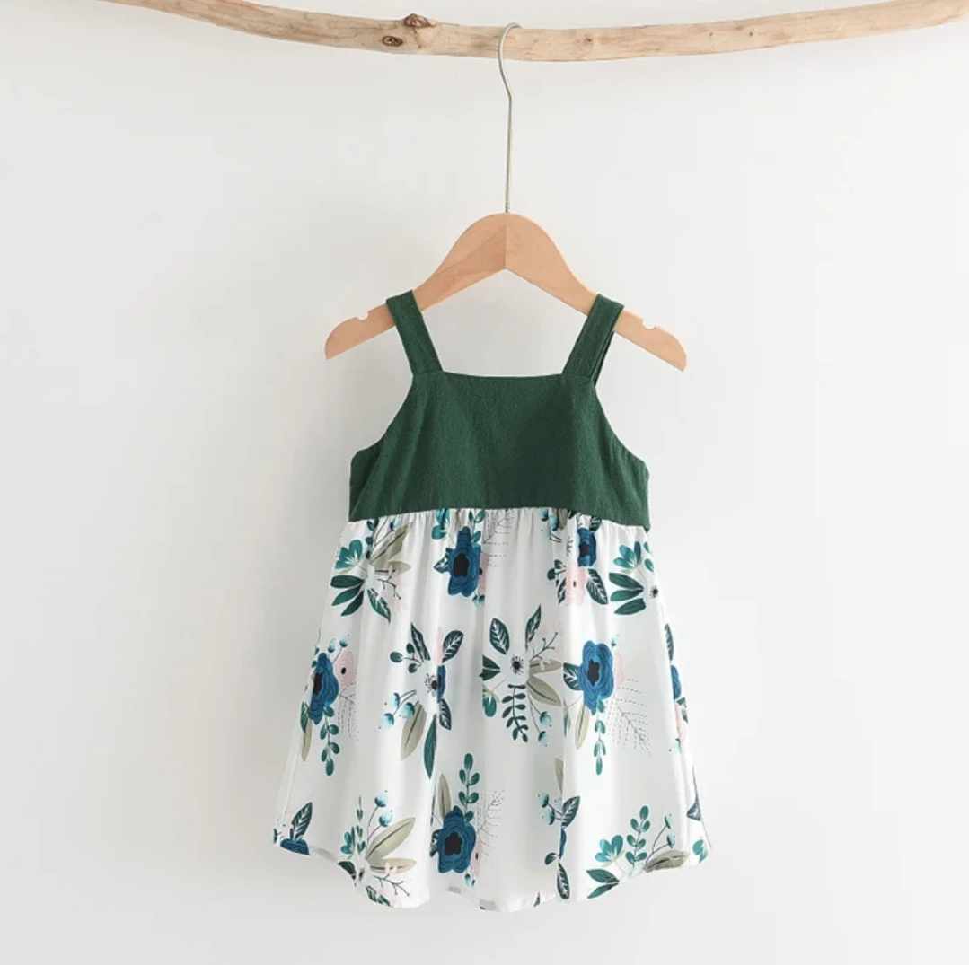 Dziewczęca letnia sukienka zielona w kwiaty - obrazek 3