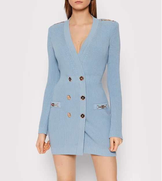 Sukienka dzianinowa niebieska mini rozmiar M - obrazek 7