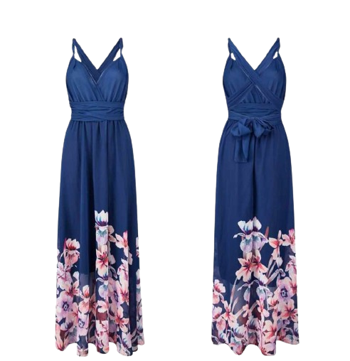 Szyfonowa maxi sukienka w kwiaty - obrazek 2