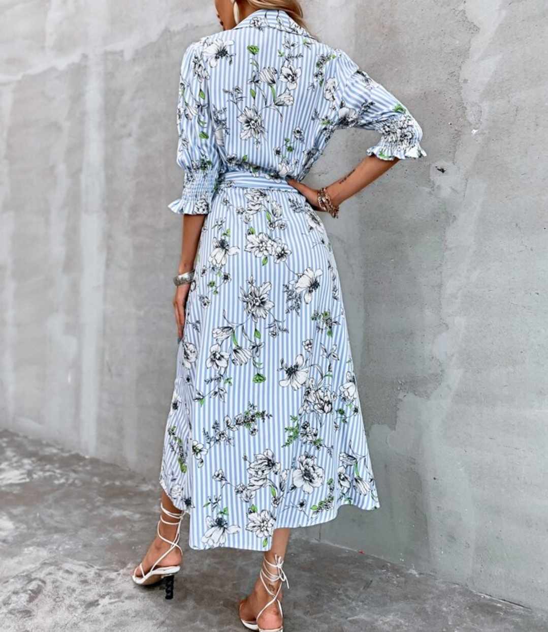 Rozkloszowana sukienka midi z 3/4 rękawem rozmiar S - obrazek 7