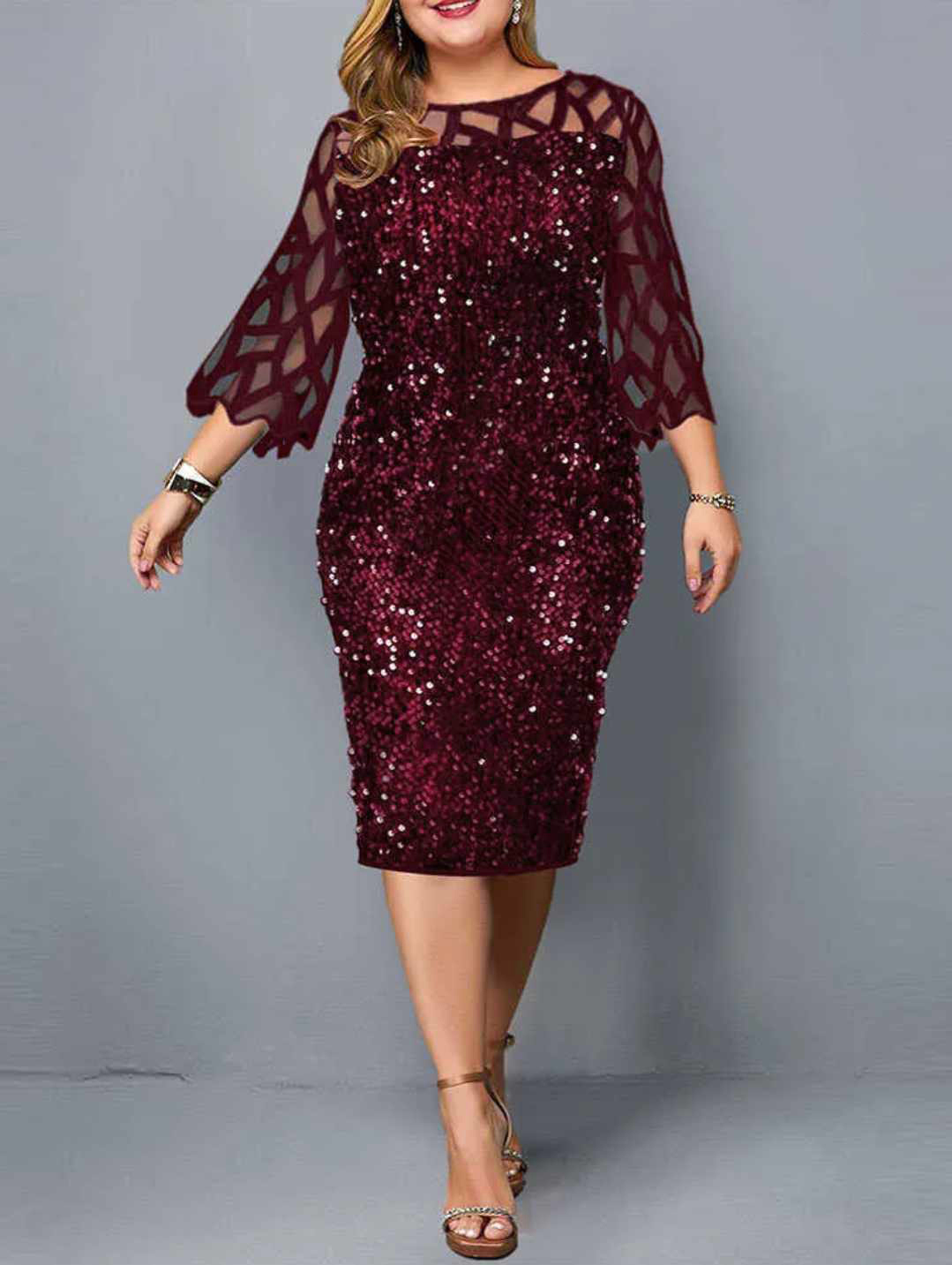 Sukienka cekinowa koronkowe rękawy rozmiar L/XL - obrazek 3