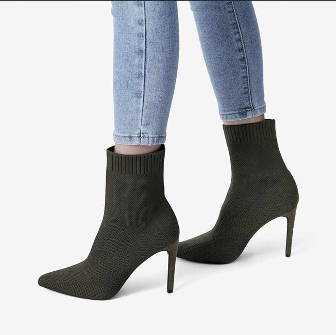 Damskie dzianinowe botki wsuwane na szpilce - obrazek 4