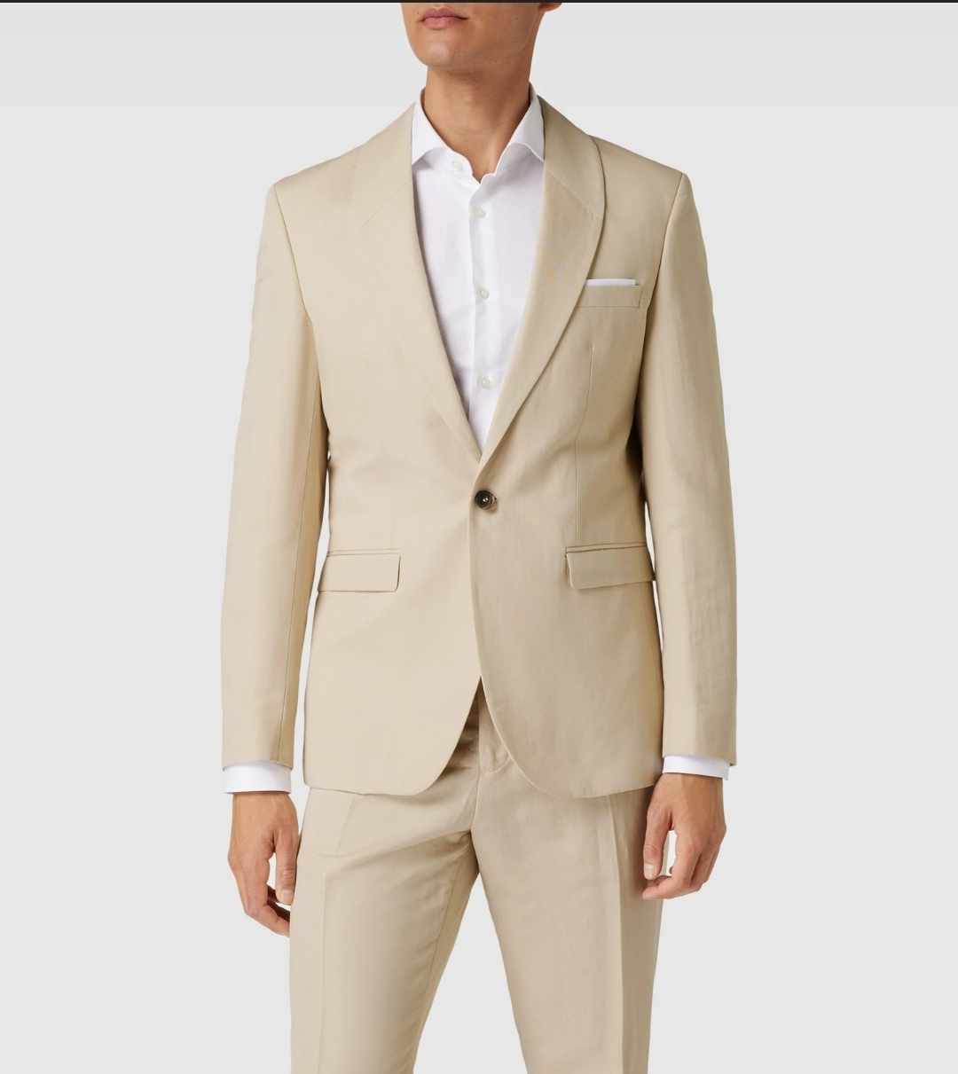 Dwuczęściowy beżowy garnitur męski - obrazek 2