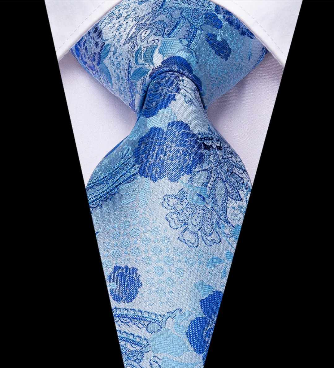 Krawat męski niebieski w kwiaty - obrazek 3
