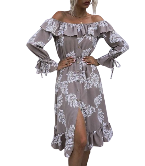 Sukienka beżowa z długim rękawem rozmiar L/XL - obrazek 4