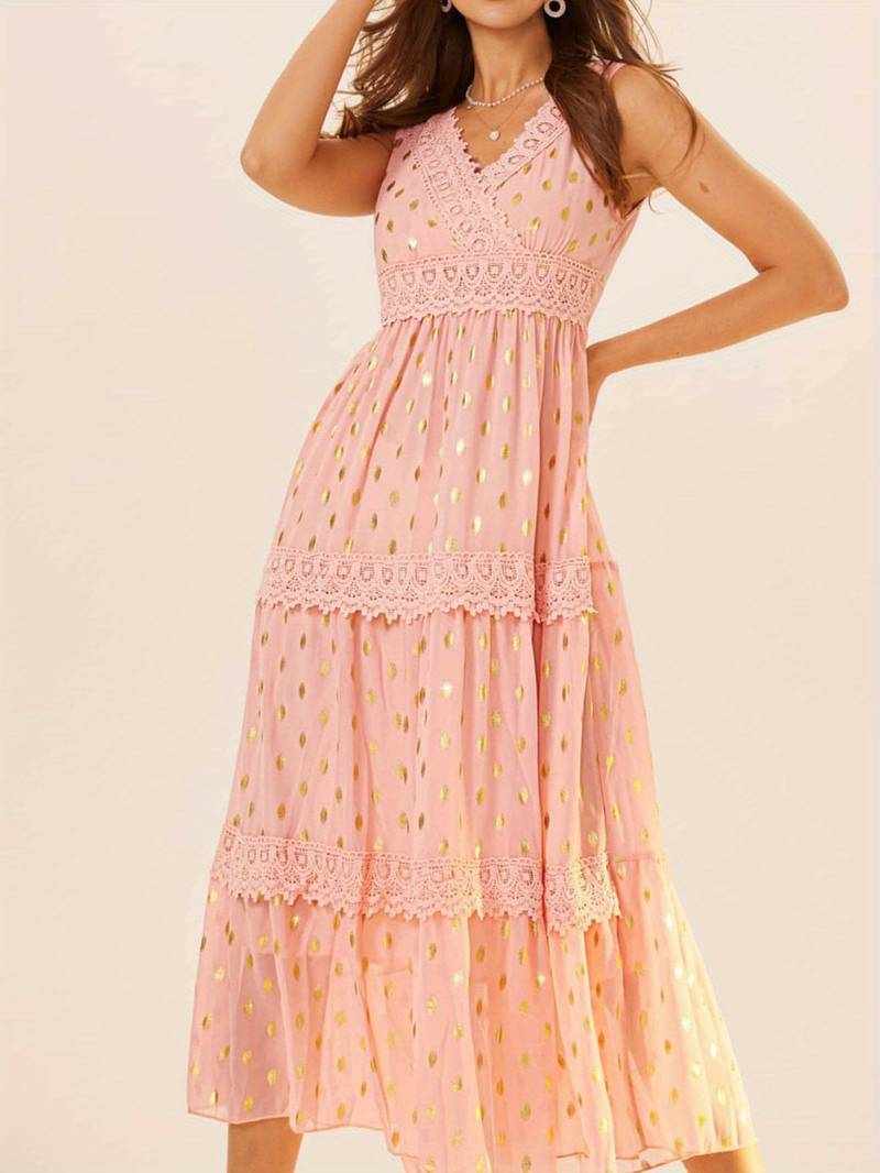 Szyfonowa sukienka midi z koronką rozmiar L - obrazek 3