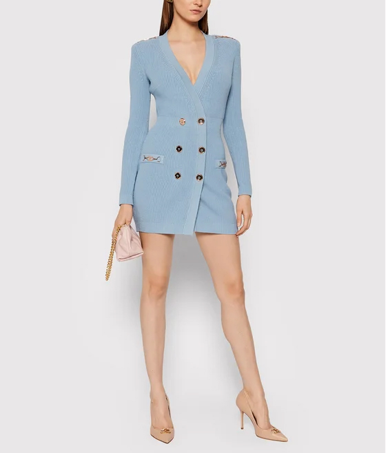 Sukienka dzianinowa niebieska mini rozmiar M - obrazek 6