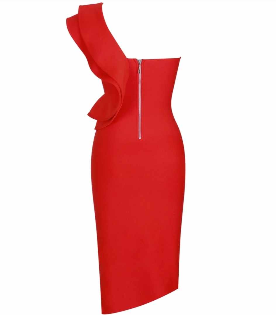 Elegancka czerwona sukienka na jedno ramię rozmiar M - obrazek 3