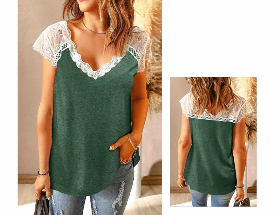 Koszulka z koronką w serek rozmiar L - obrazek 3