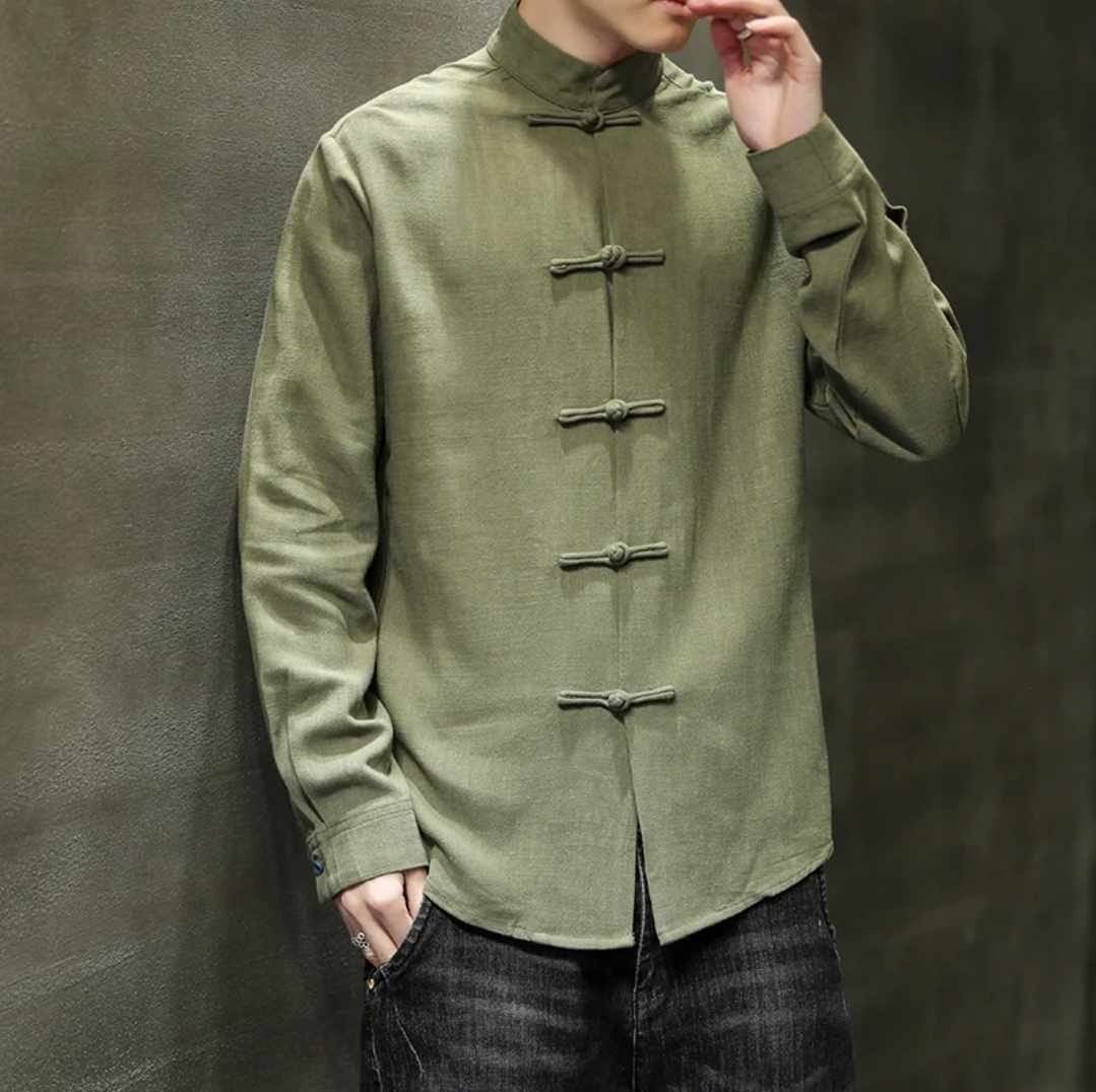 Męska koszula z długim rękawem chiński styl rozmiar XL - obrazek 4