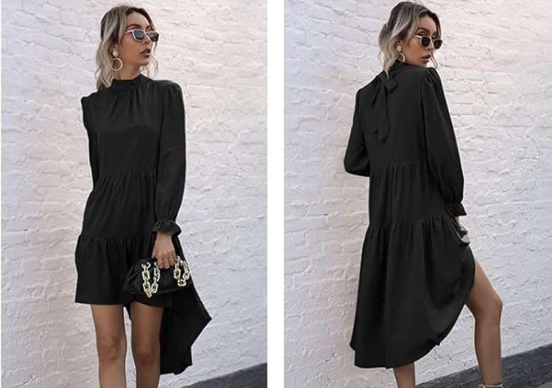 Sukienka czarna z długim rękawem rozmiar S/M - obrazek 2