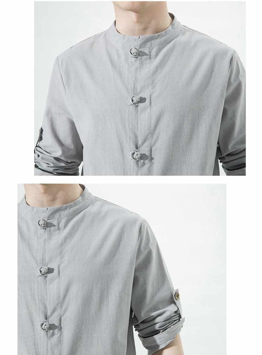 Męska koszula z podwijanym rękawem chiński styl rozmiar L - obrazek 2