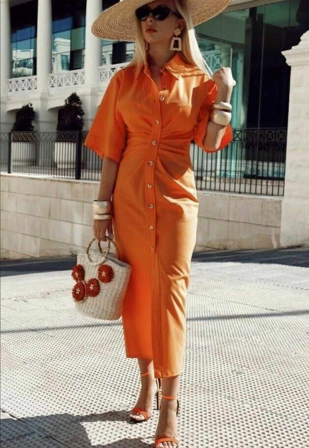 Sukienka koszulowa midi pomarańczowa rozmiar S - obrazek 3