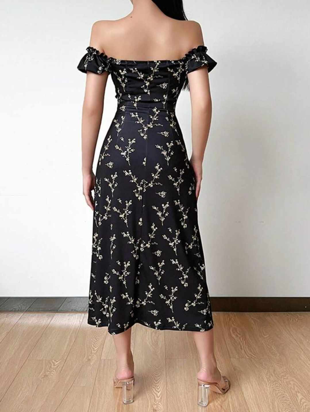 Sukienka midi w kwiaty z rozcięciem rozmiar S - obrazek 3