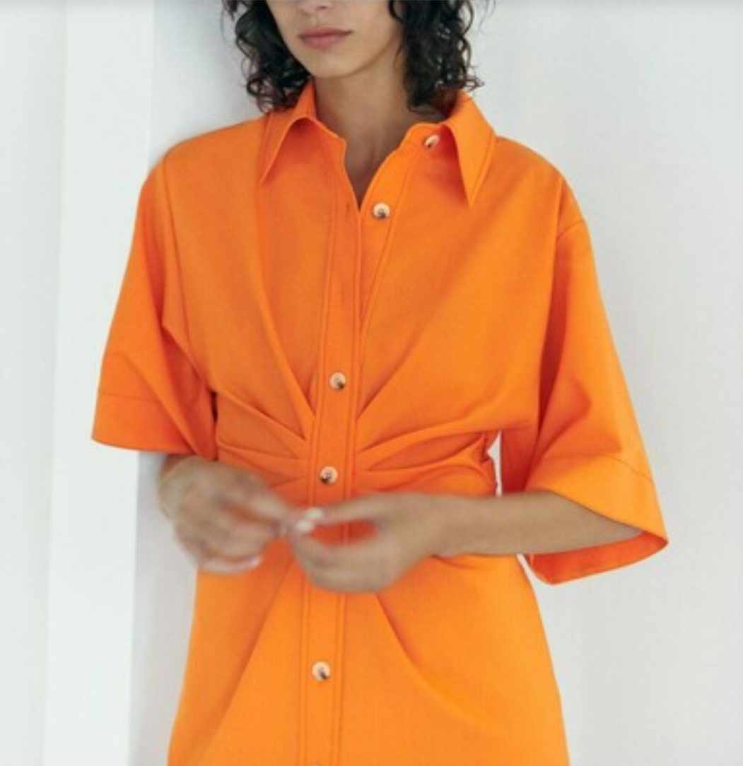 Sukienka koszulowa midi pomarańczowa rozmiar S - obrazek 2