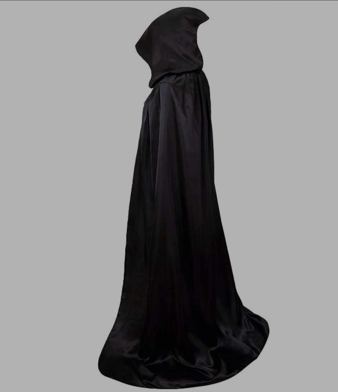Peleryna satynowa czarna długa z kapturem - obrazek 6