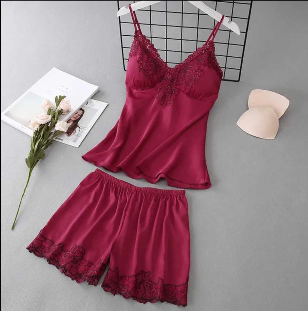 Damska satynowa piżama z koronką rozmiar L - obrazek 2