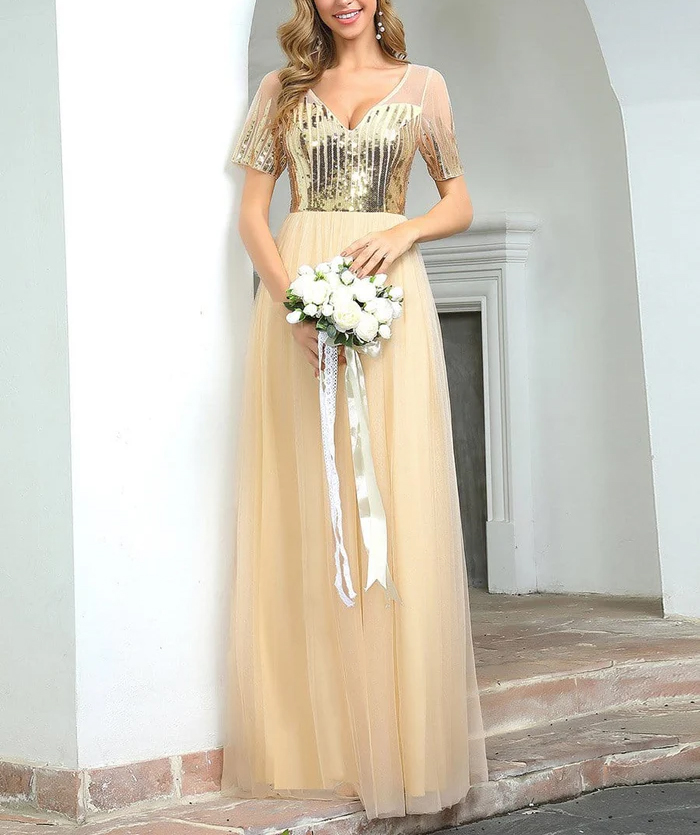 Elegancka sukienka maxi tiulowa z cekinami - obrazek 4