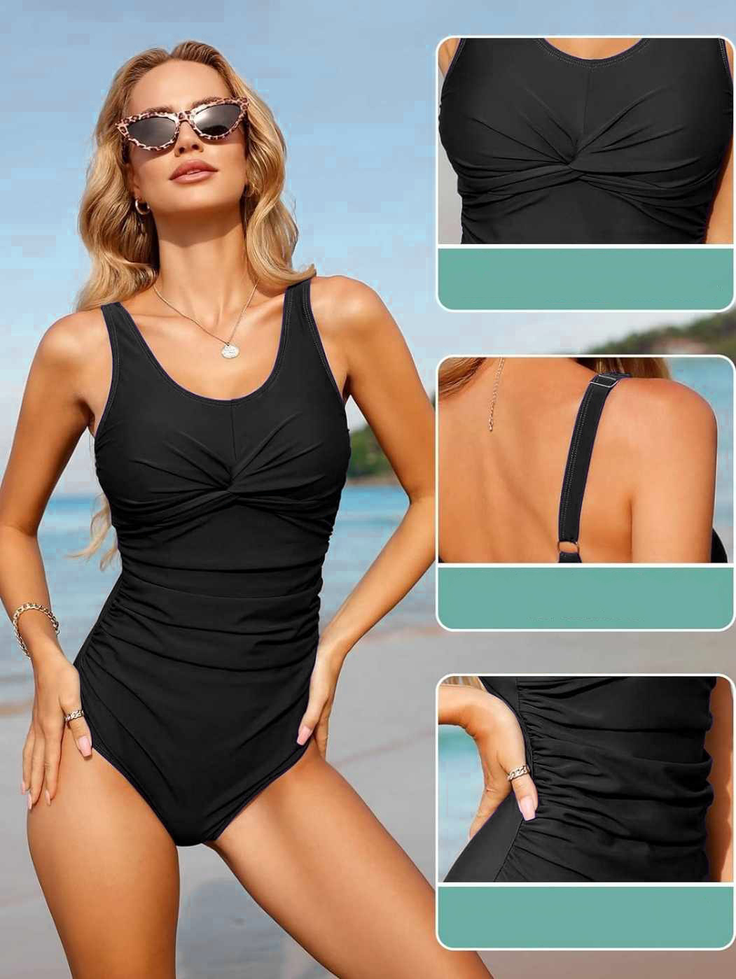 Jednoczęściowy strój kąpielowy z marszczeniami XL - obrazek 4