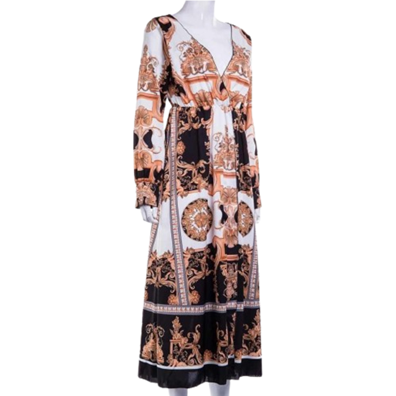 Sukienka wzorzysta maxi z długim rękawem rozmiar L