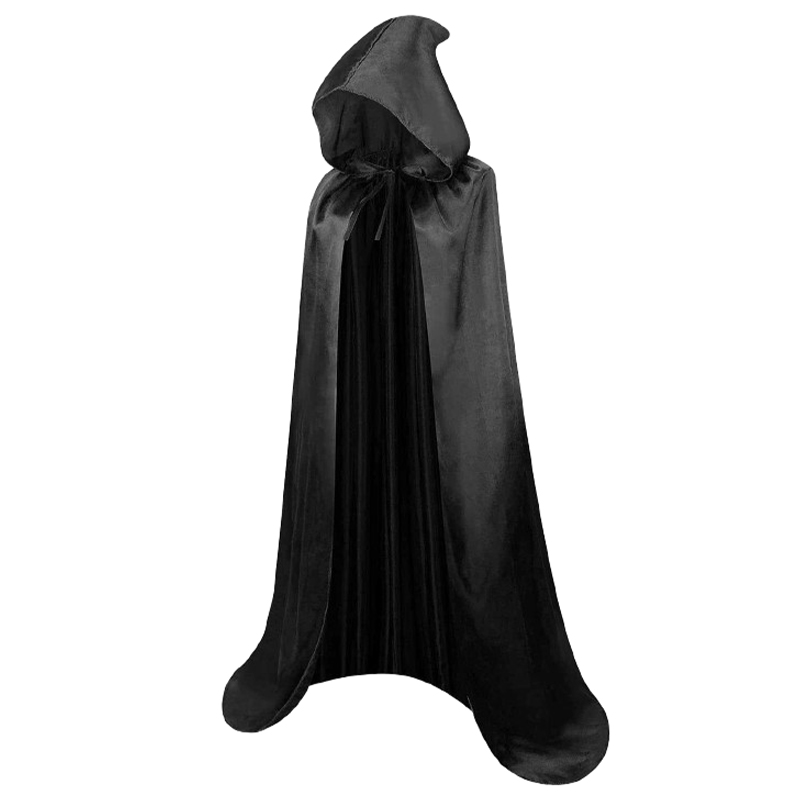 Peleryna satynowa czarna długa z kapturem