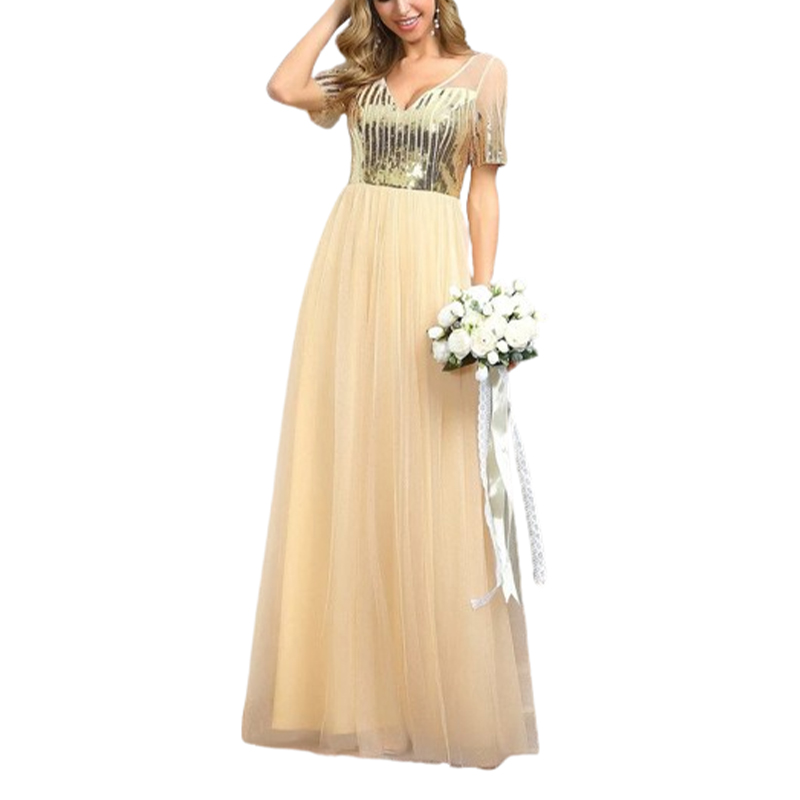 Elegancka sukienka maxi tiulowa z cekinami