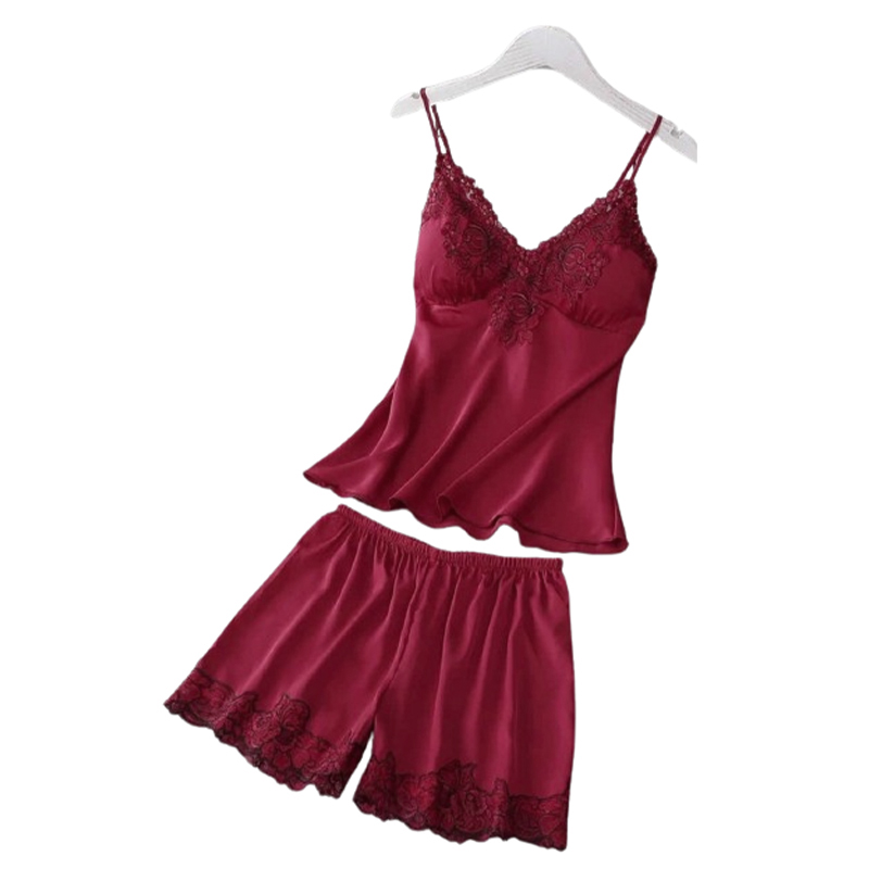 Damska satynowa piżama z koronką rozmiar L