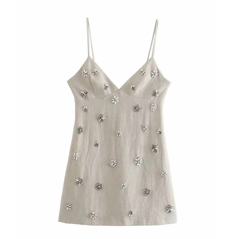 Sukienka mini na ramiączkach z cyrkoniami M