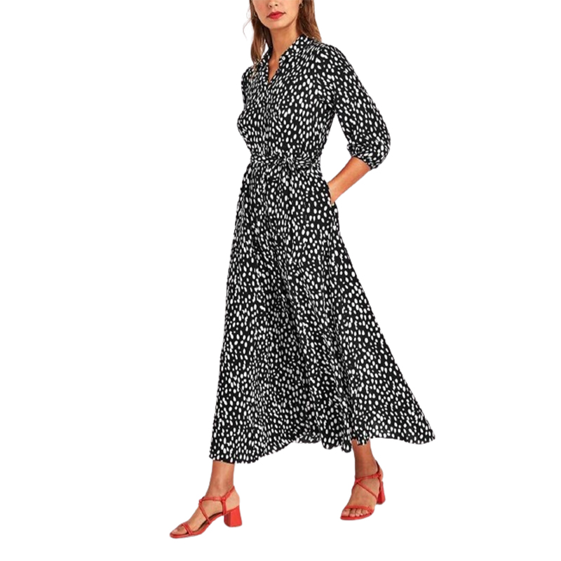 Rozkloszowana sukienka midi 3/4 rękaw rozmiar S/M