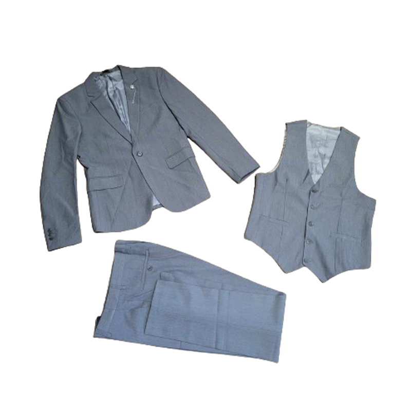 Młodzieżowy chłopięcy trzyczęściowy garnitur szary