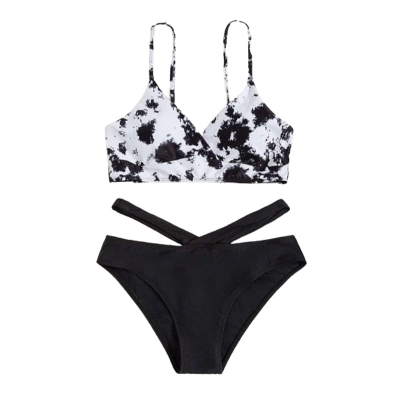 Dwuczęściowy czarno-biały strój kąpielowy S