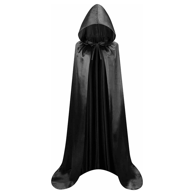 Peleryna satynowa czarna długa z kapturem - obrazek 2