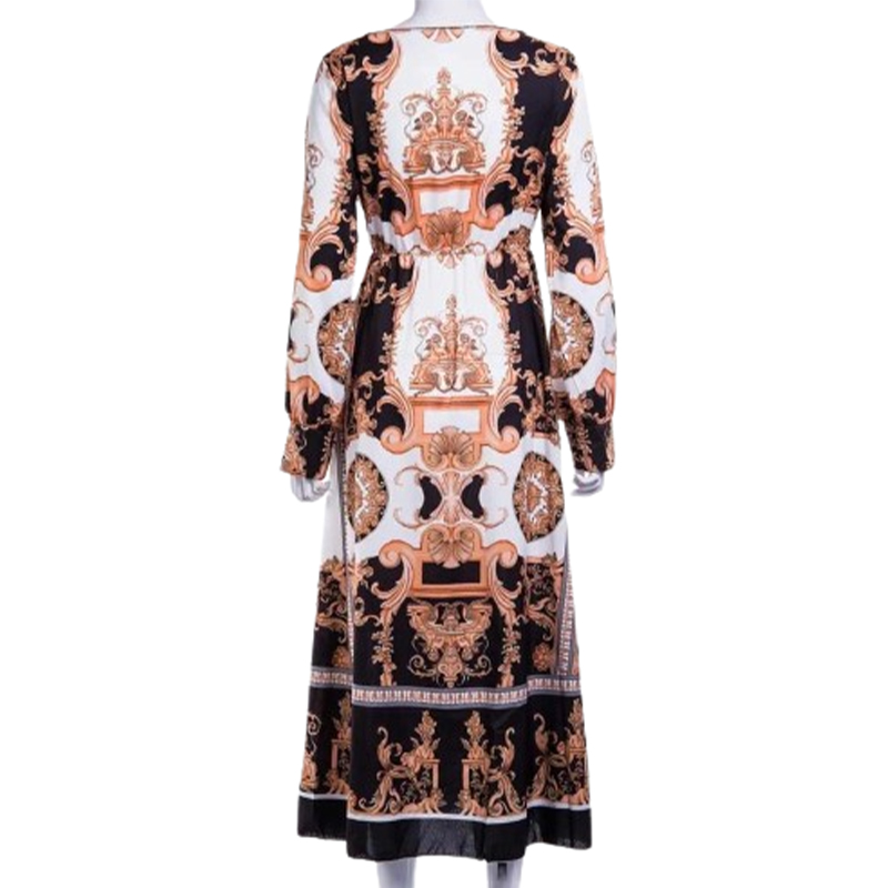 Sukienka wzorzysta maxi z długim rękawem rozmiar L - obrazek 3