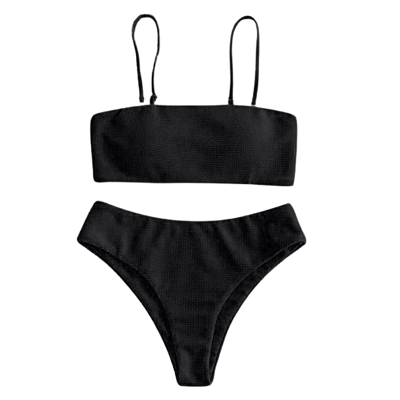 Dwuczęściowy czarny strój kąpielowy odpinane ramiączka L