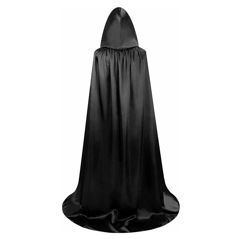 Peleryna satynowa czarna długa z kapturem - obrazek 3