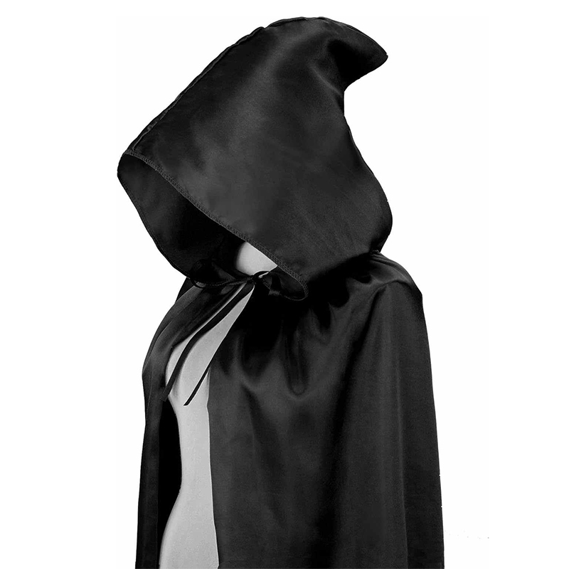 Peleryna satynowa czarna długa z kapturem - obrazek 4