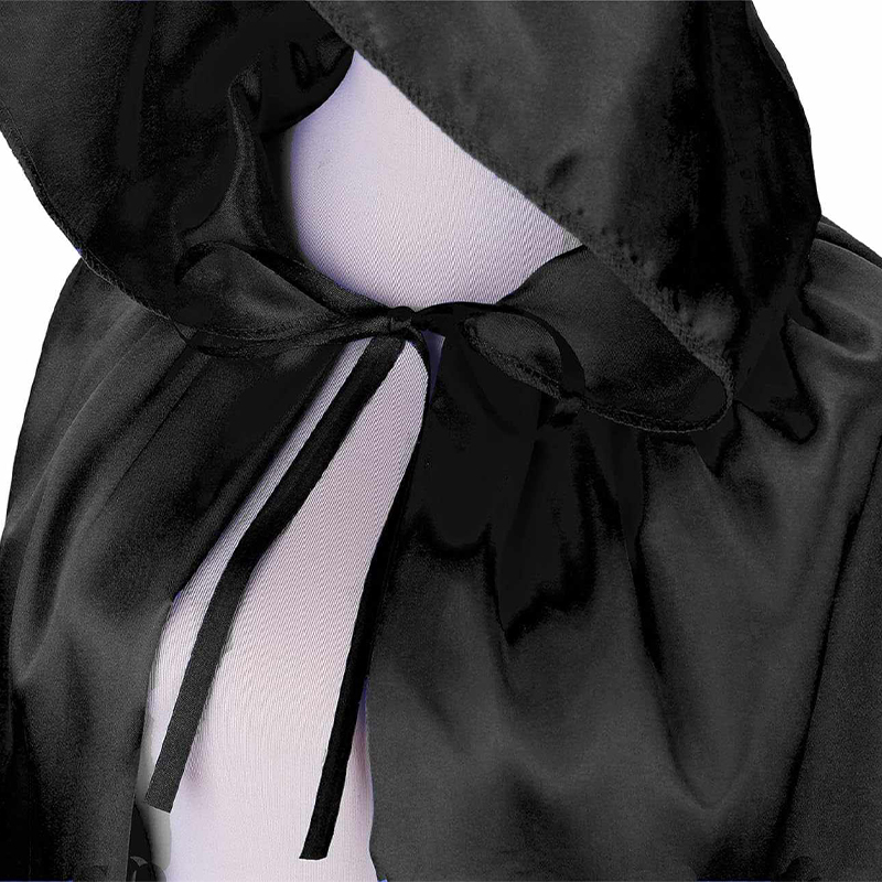 Peleryna satynowa czarna długa z kapturem - obrazek 5