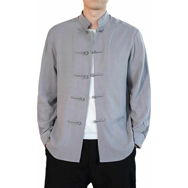 Męska koszula z podwijanym rękawem chiński styl rozmiar L