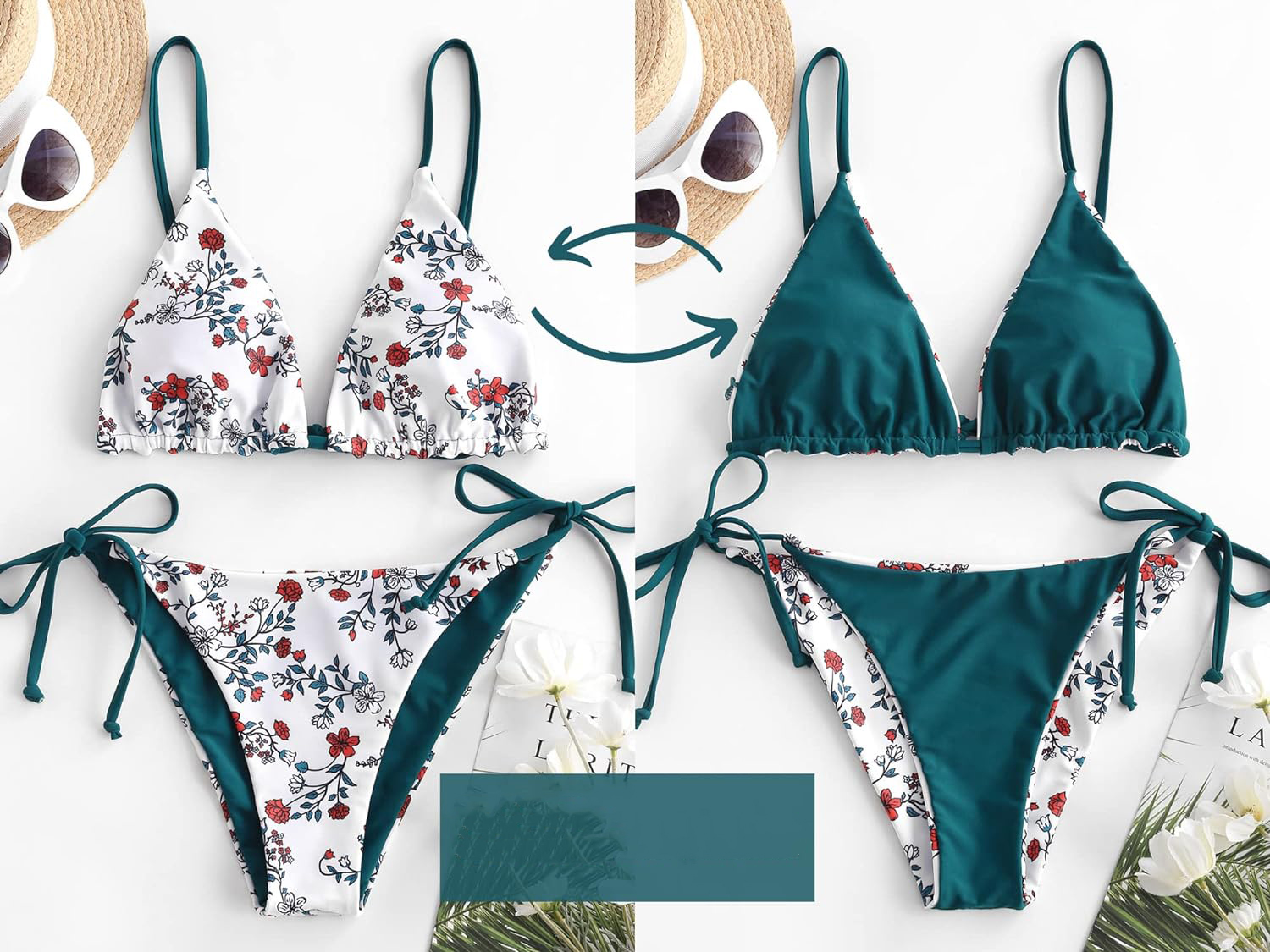 Strój kąpielowy dwuczęściowy w kwiaty rozmiar M - obrazek 5