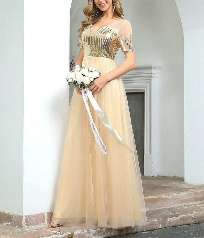 Elegancka sukienka maxi tiulowa z cekinami - obrazek 2