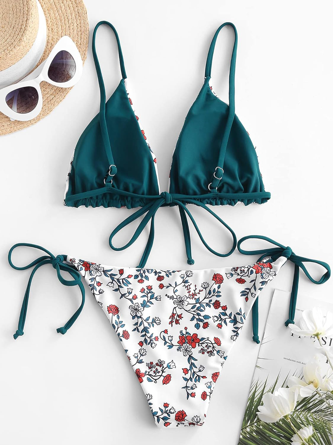 Strój kąpielowy dwuczęściowy w kwiaty rozmiar M - obrazek 2