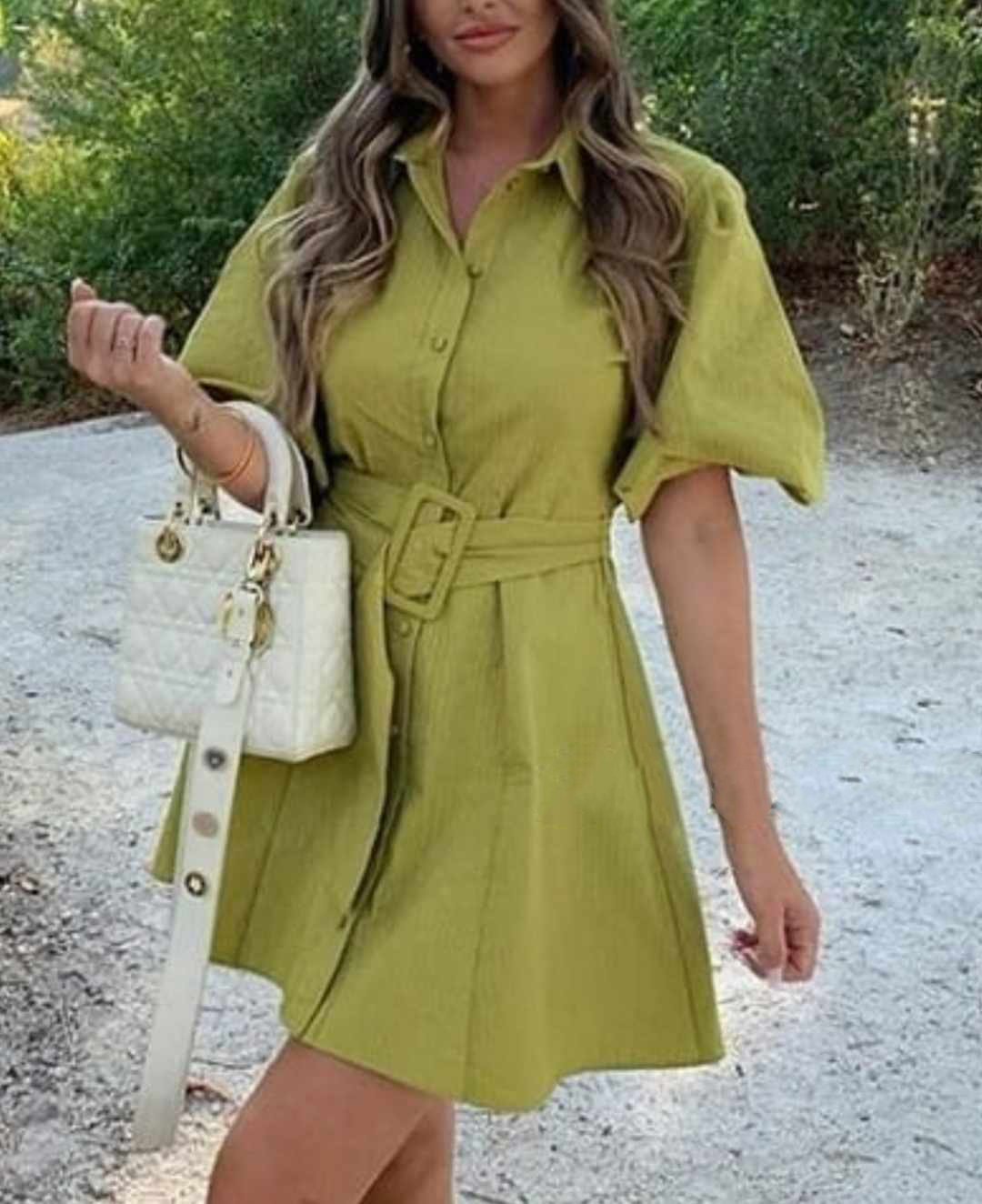 Sukienka koszulowa bufiaste rękawy rozmiar S - obrazek 4