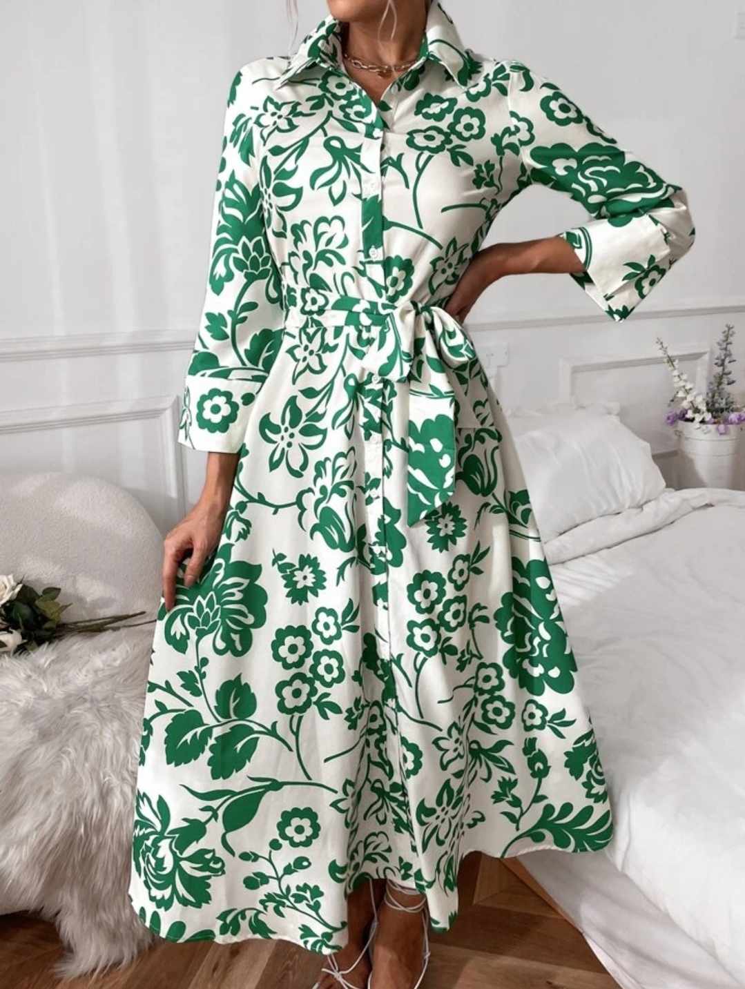 Sukienka koszulowa wzorzysta midi rozmiar M - obrazek 4